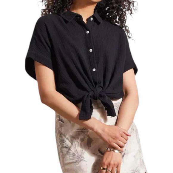 NEW TRIBAL cotton gauze button-up shirt in black - Picture 2 of 3